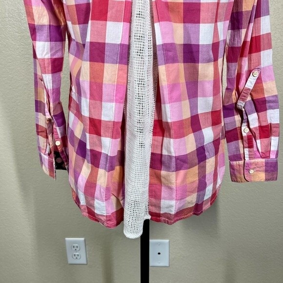 Anthropologie Isabella Sinclair pink Hibiscus Tea plaid Shirt Button up size XS - Picture 7 of 13
